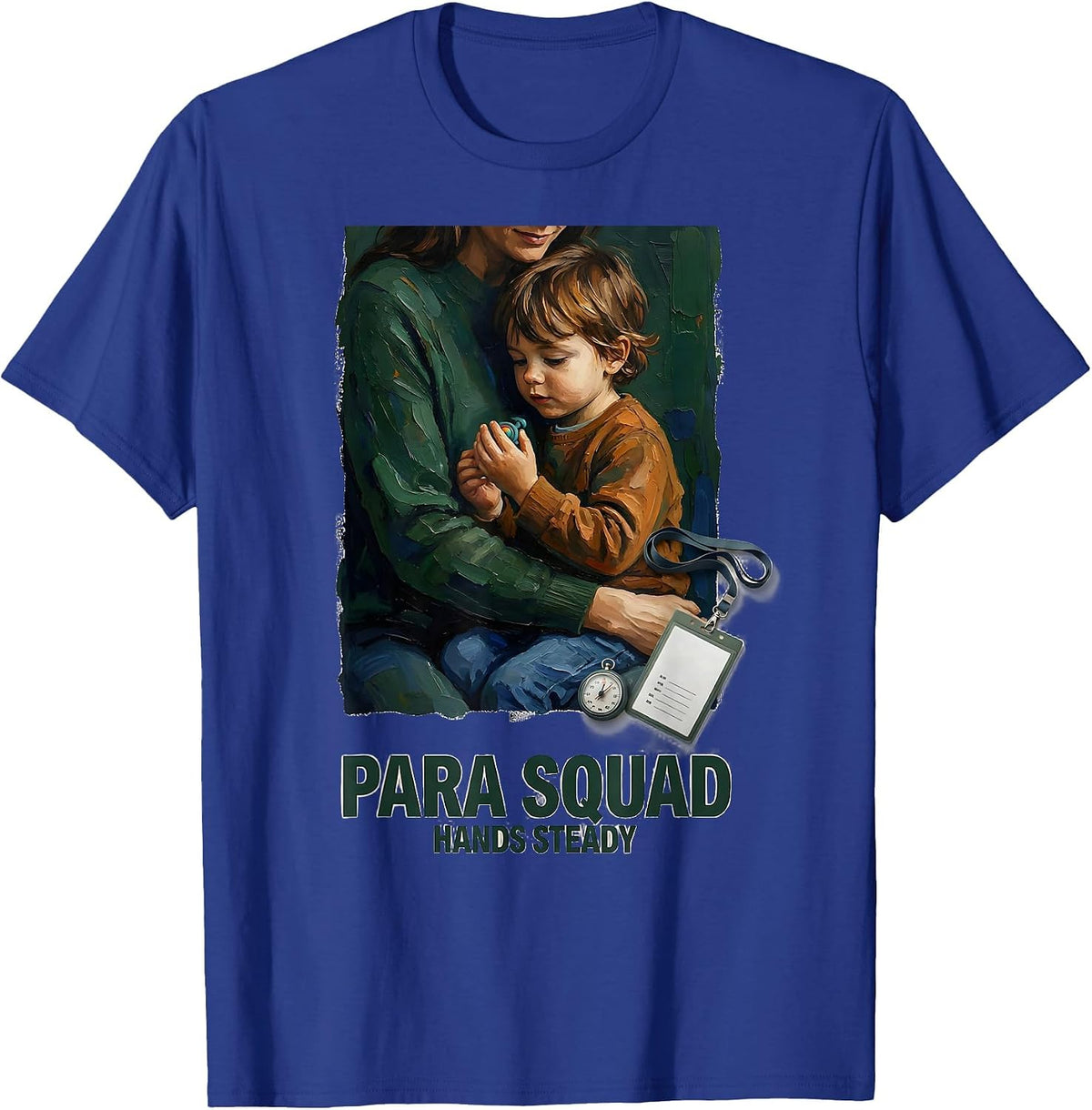 Men's Para Squad Hands Steady Paraprofessional Teacher Aide Back T-Shirt - Royal Blue
