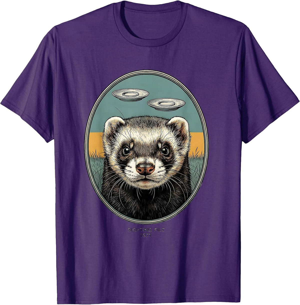 SIGHTING FILE / 1971 Vintage Ferret UFO Abduction Humor T-Shirt - Purple