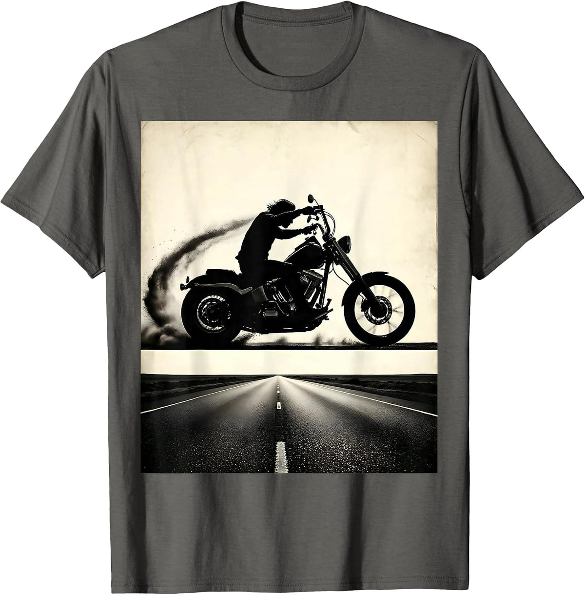 Men's Vintage Motorcycle Freedom Open Road Graphic T-Shirt - Asphalt Grey