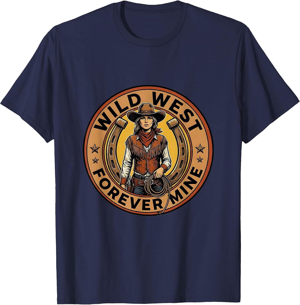 Wild West Forever Mine Cowgirl Graphic Design T-Shirt - Navy Blue