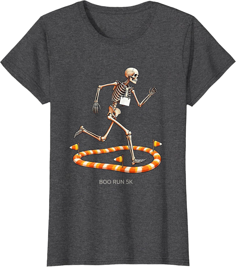 Women's Boo Run 5K Funny Skeleton Halloween Fun Run Matching T-Shirt - Dark Heather Grey