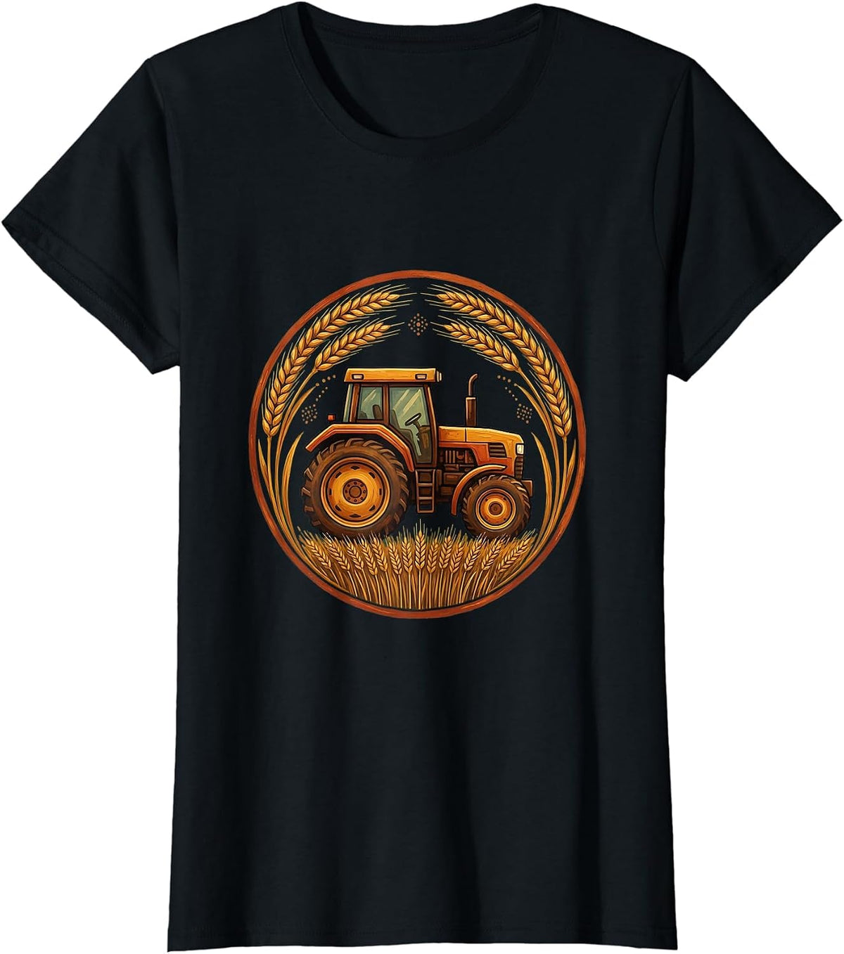 Tractor Wheat Field Harvest Graphic T-Shirt - Black