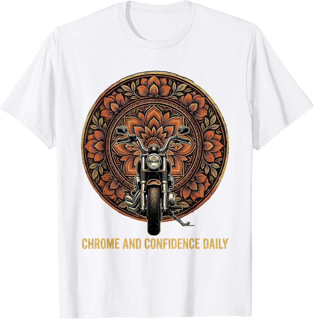 Men's Chrome and Confidence Daily Motorcycle Design T-Shirt - White