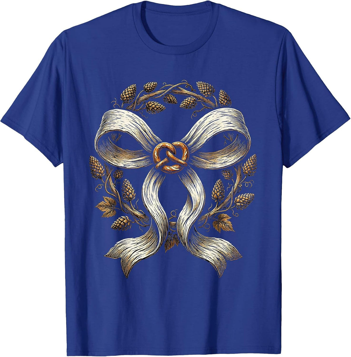 Men's Dirndl Apron Bow Pretzel and Hops Graphic T-Shirt - Royal Blue