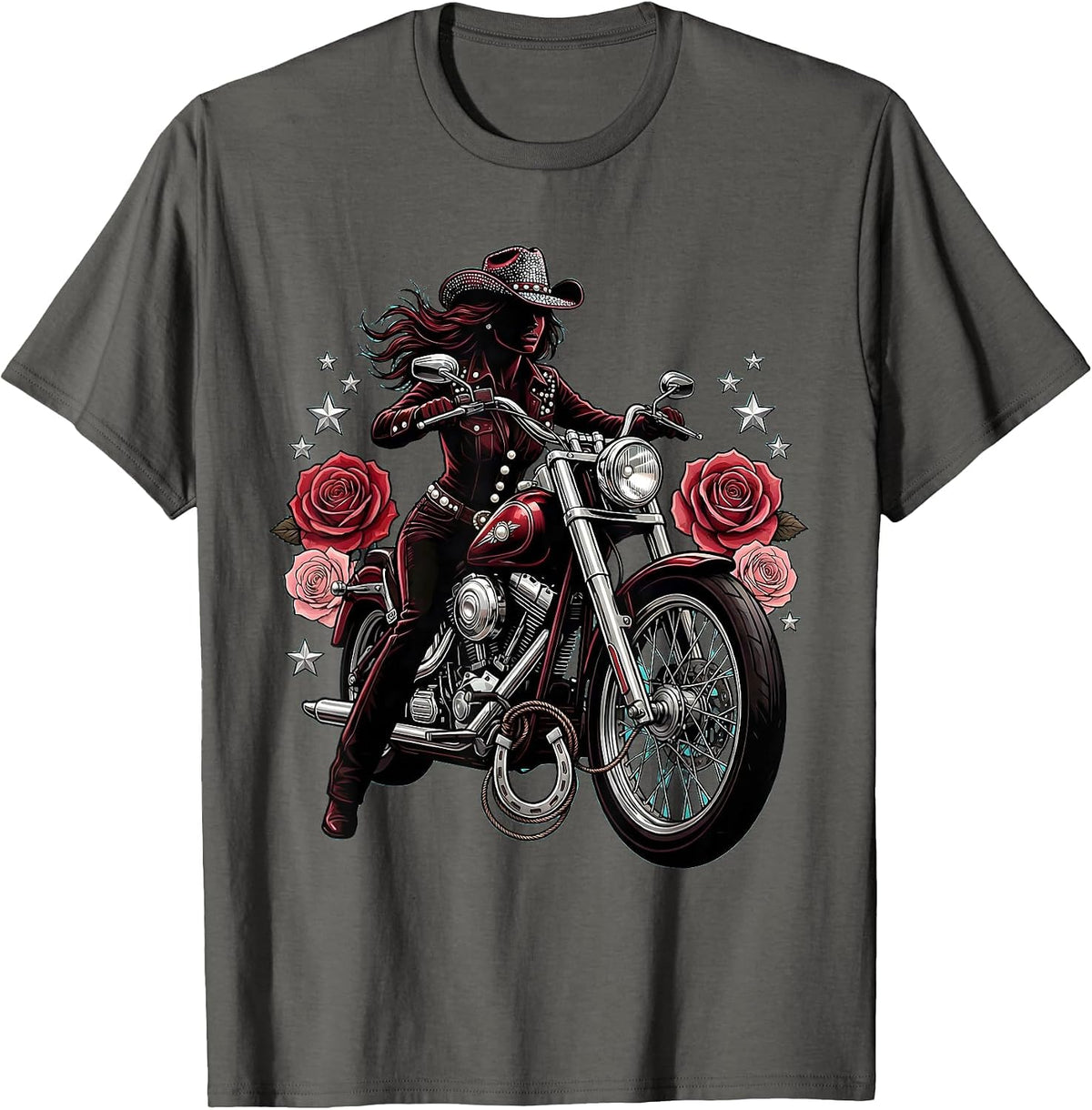 Men's Vintage Pin-Up Motorcycle Rock and Roll Graphic T-Shirt - Asphalt Grey