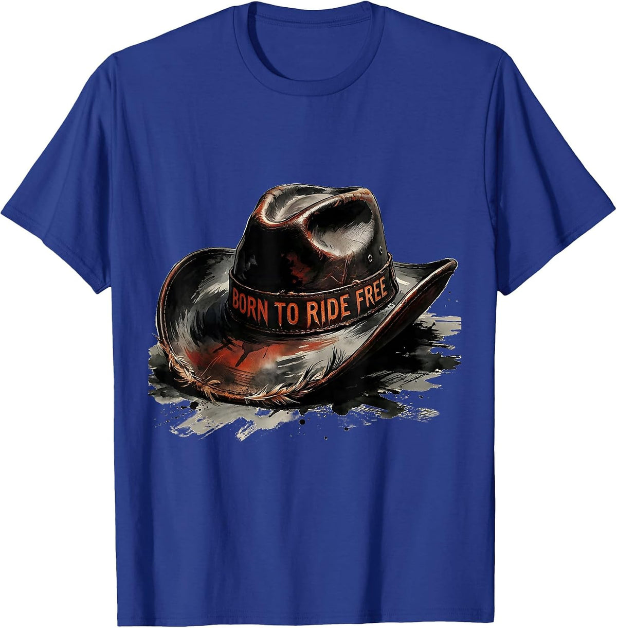 Men's Born to Ride Free Western Cowgirl Design T-Shirt - Royal Blue