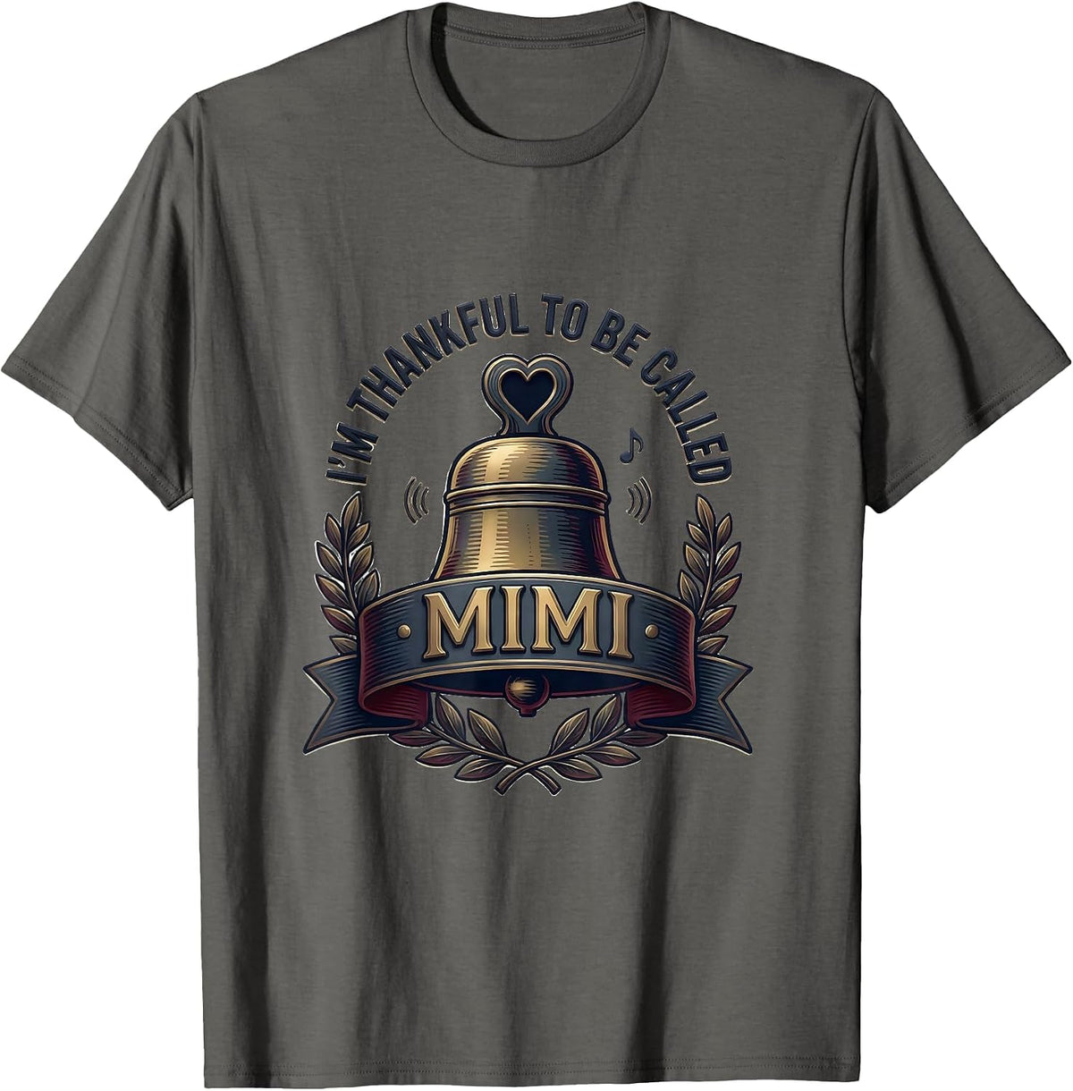 I’m Thankful To Be Called Mimi Grandma Heart Emblem Family T-Shirt - Asphalt Grey