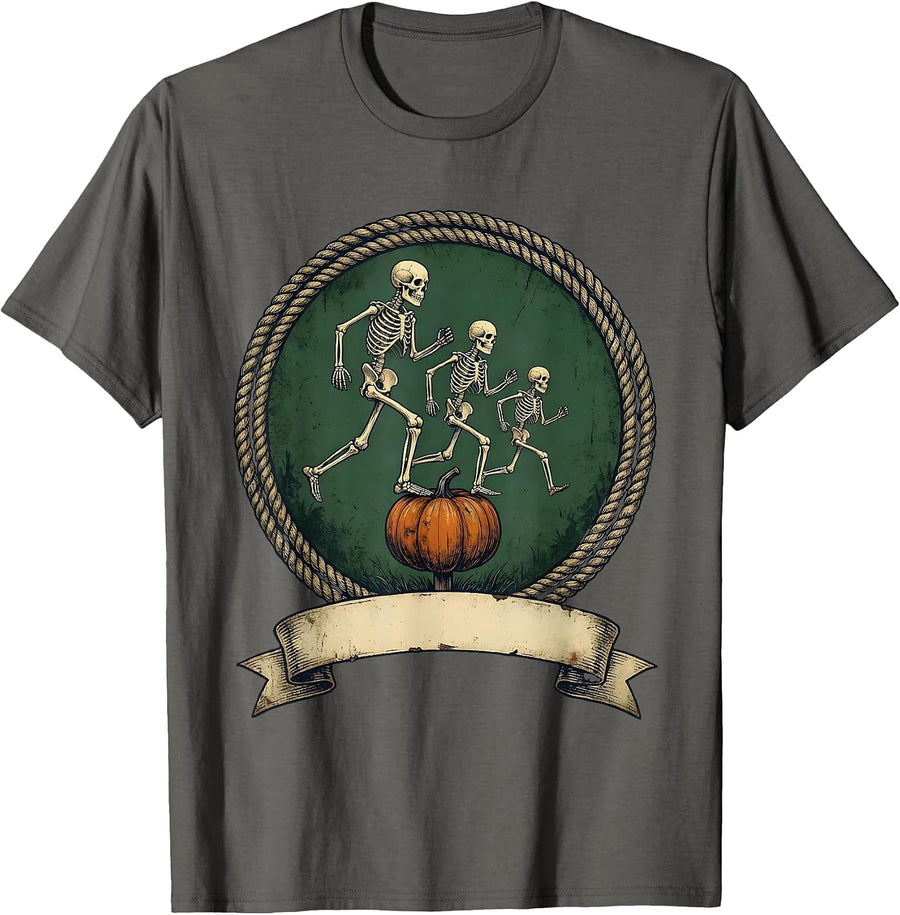 Skeleton Runners Vintage Halloween 5K Fun Run Matching T-Shirt - Asphalt Grey