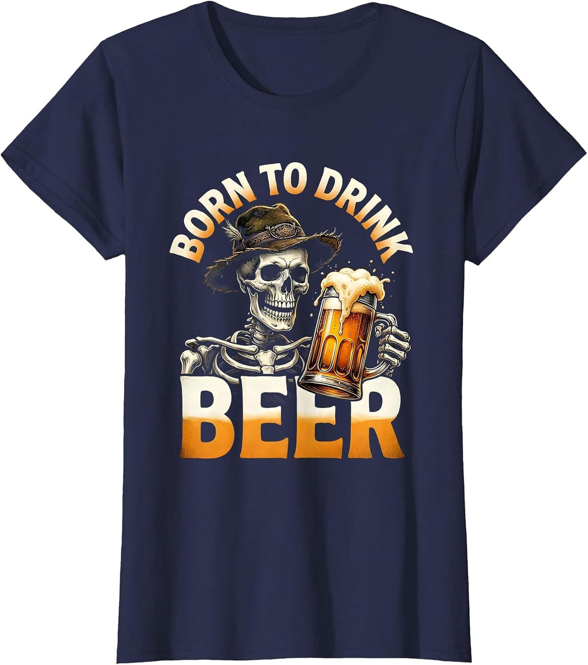 Women's Born to Drink Beer Oktoberfest Graphic Design T-Shirt - Navy Blue