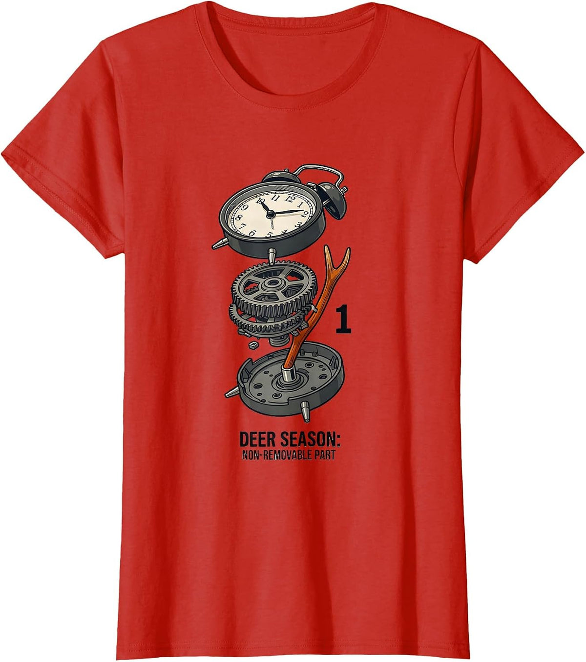 Deer Season Non-Removable Part Funny Deer Hunting Camo Dad T-Shirt - Red