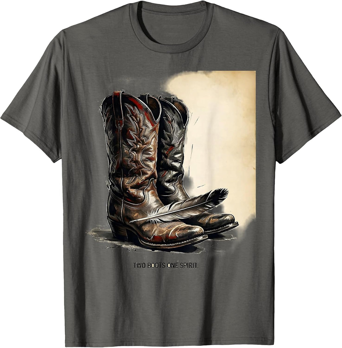 Men's Two Boots One Spirit Cowgirl Design T-Shirt - Asphalt Grey