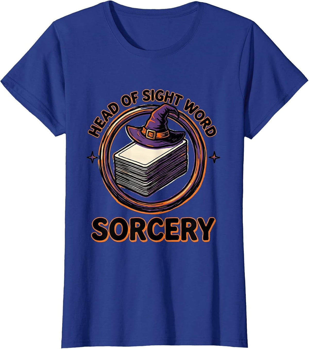 Women's Head Of Sight Word Sorcery Funny Teacher Halloween School T-Shirt - Royal Blue