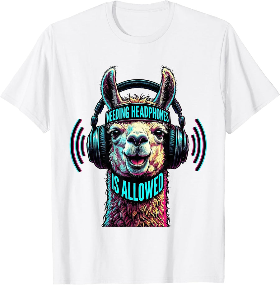 Men's Needing Headphones Is Allowed Pop Art Llama Autism Awareness T-Shirt - White