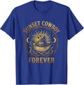 Sunset Cowboy Forever Western Graphic Design T-Shirt - Royal Blue