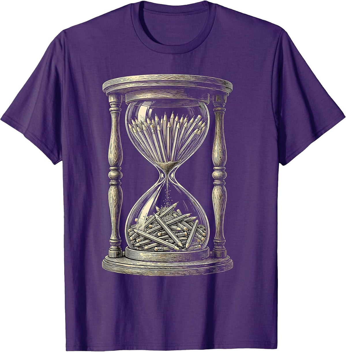 Middle School Teacher Vintage Hourglass Pencil Art T-Shirt - Purple