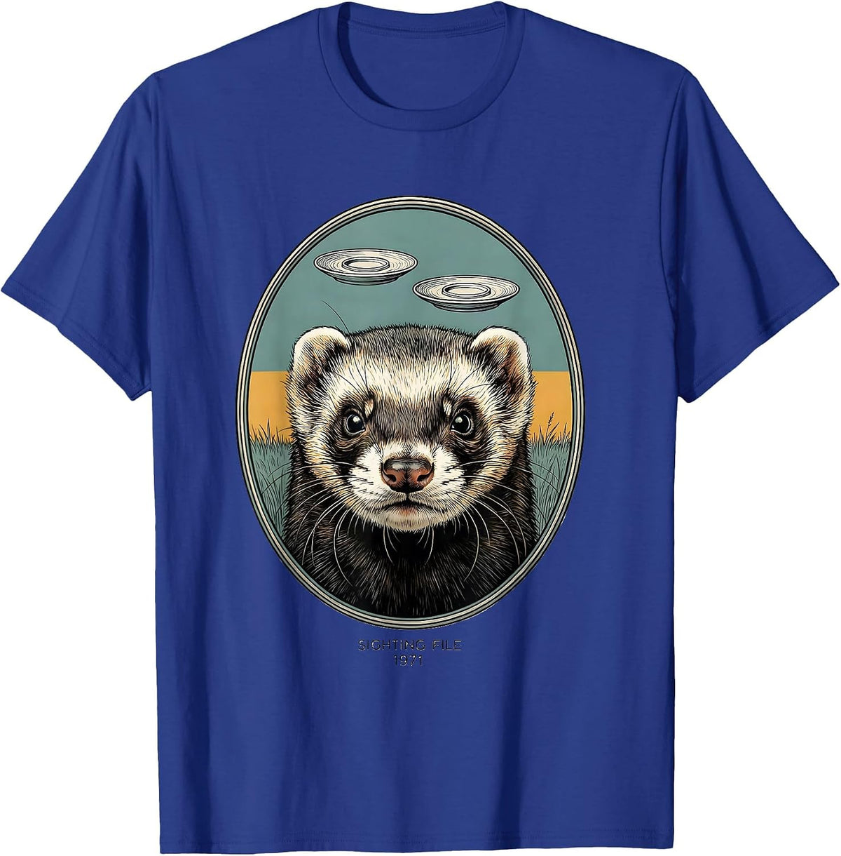 SIGHTING FILE / 1971 Vintage Ferret UFO Abduction Humor T-Shirt - Royal Blue