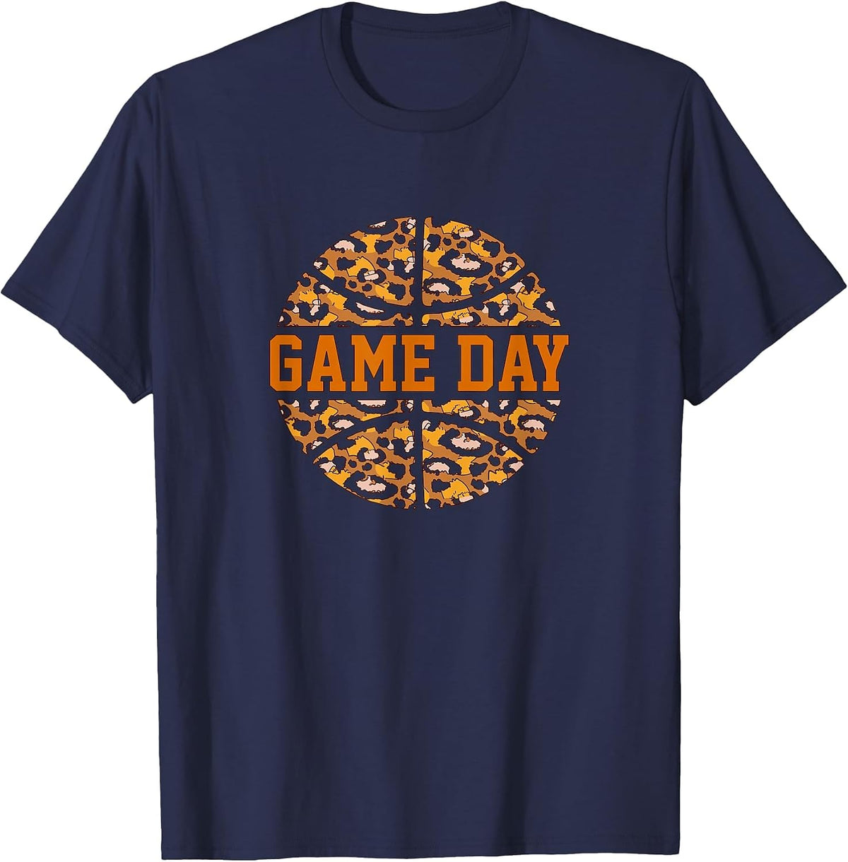 Basketball Game Day with Leopard Pattern Funny Game T-Shirt - Navy Blue