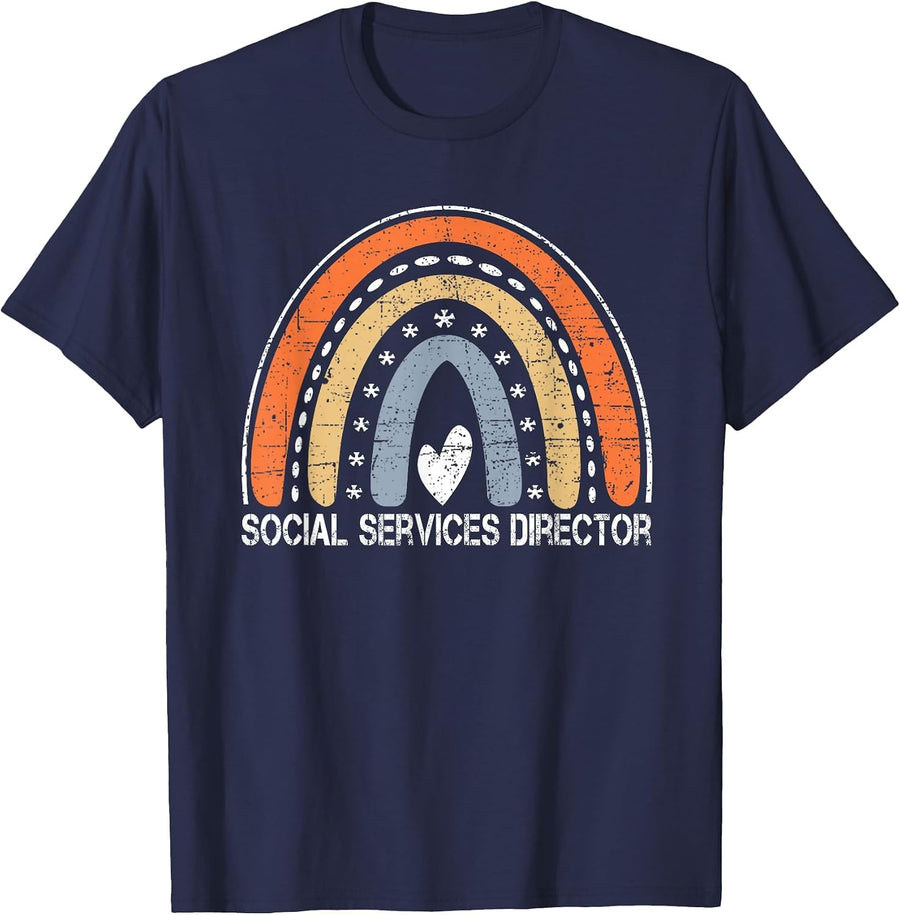 Vintage Rainbow Job Worker Funny Social Services Director T-Shirt - Navy Blue