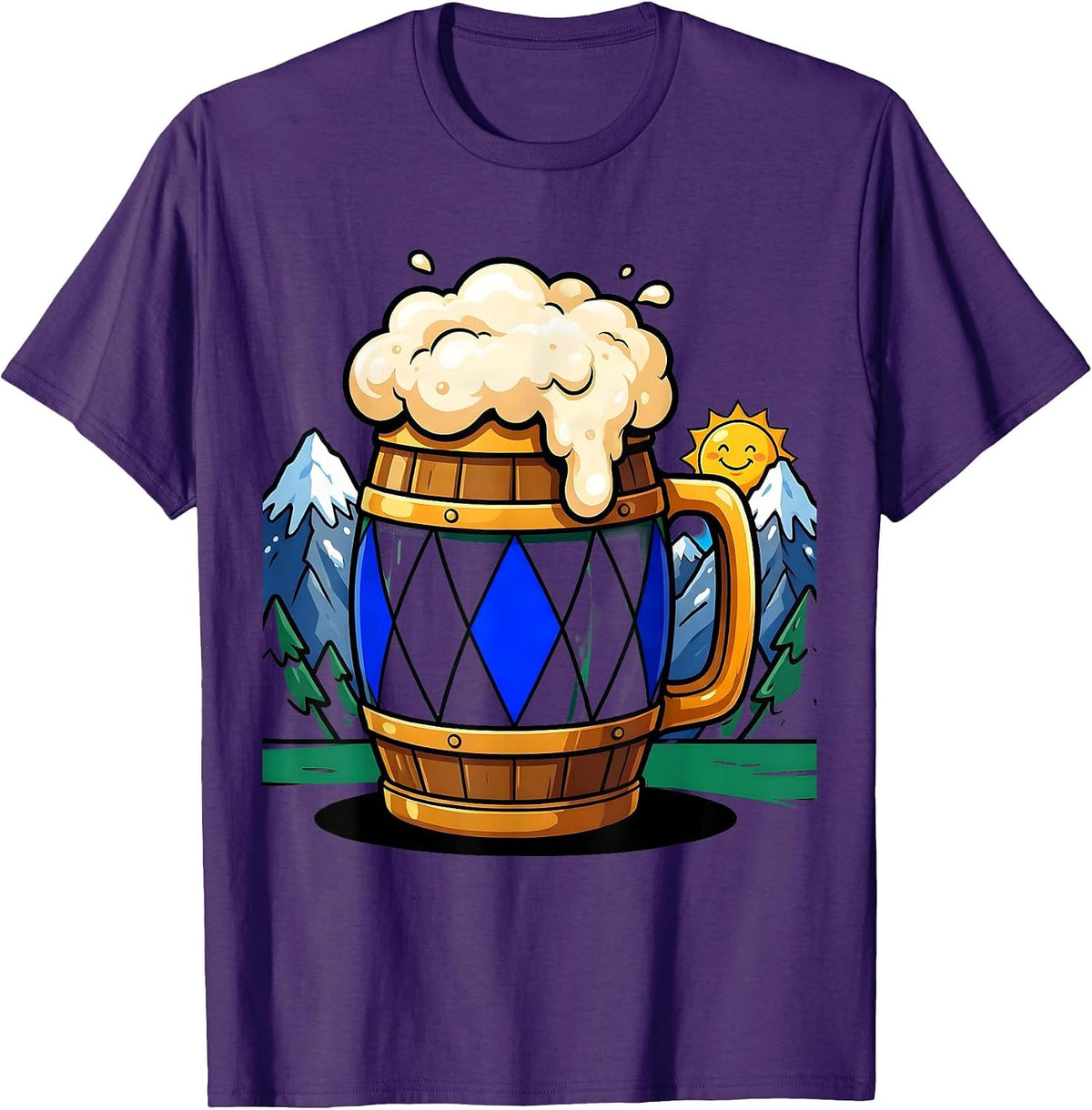 Men's Bavarian Alps Beer Mug Oktoberfest Graphic T-Shirt - Purple