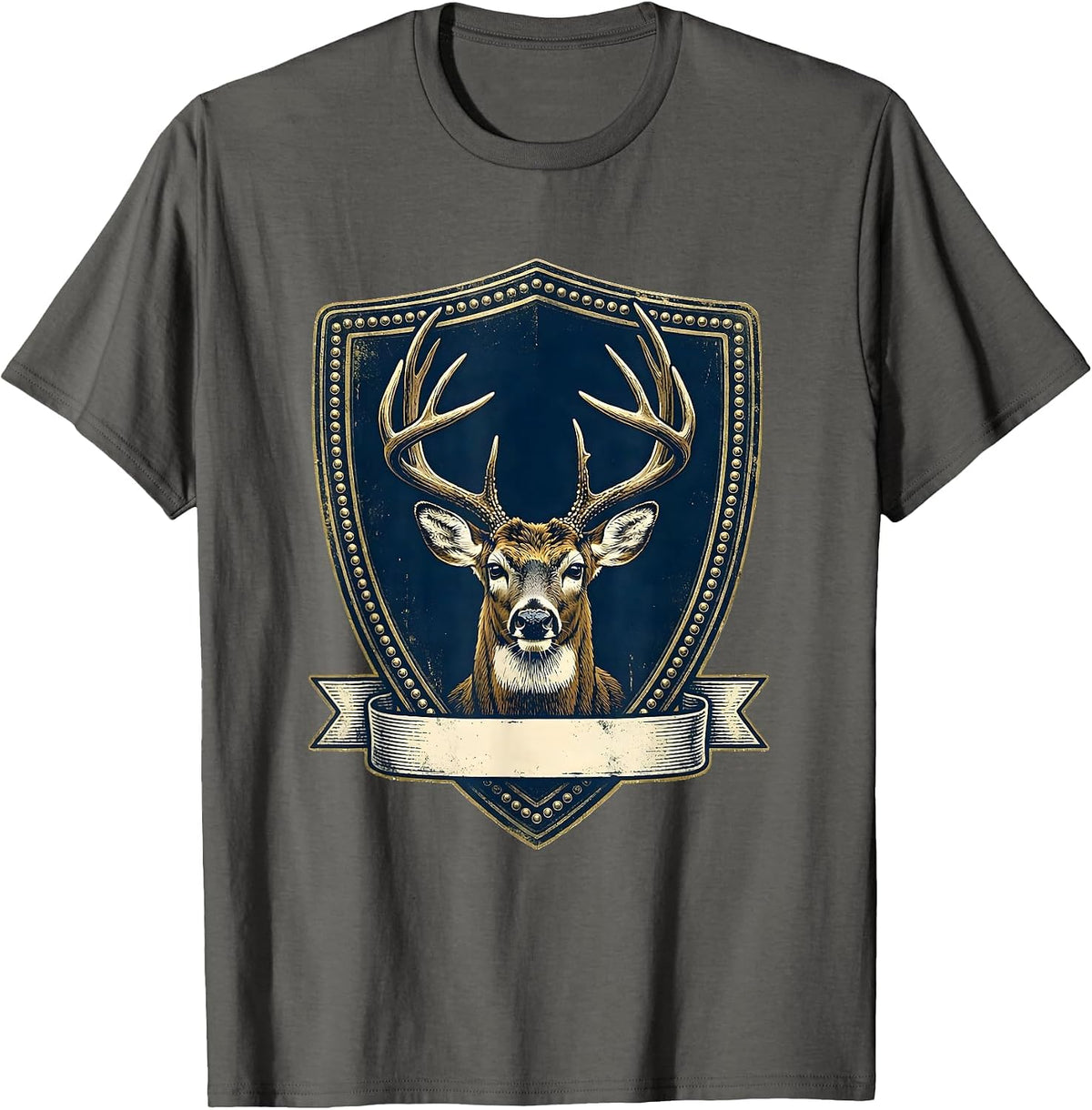 Sealed Buck Emblem Hunting Dad Deer Hunter Pride T-Shirt - Asphalt Grey