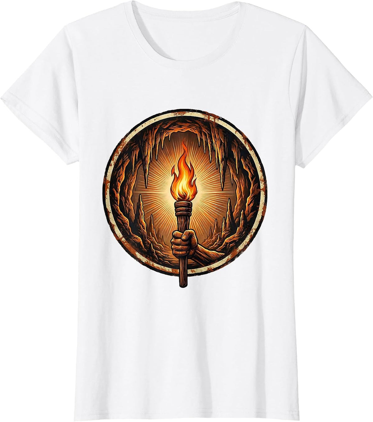 Torch Burning Bright in a Dark Cave Graphic T-Shirt - White