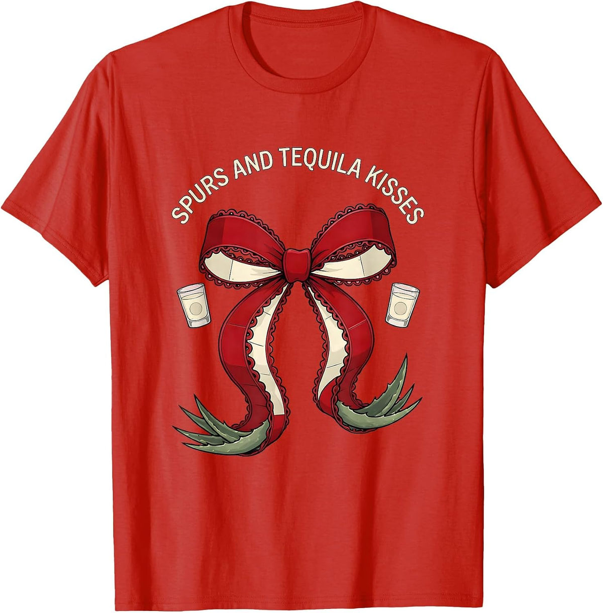 Men's Spurs and Tequila Kisses Cowgirl Design T-Shirt - Red