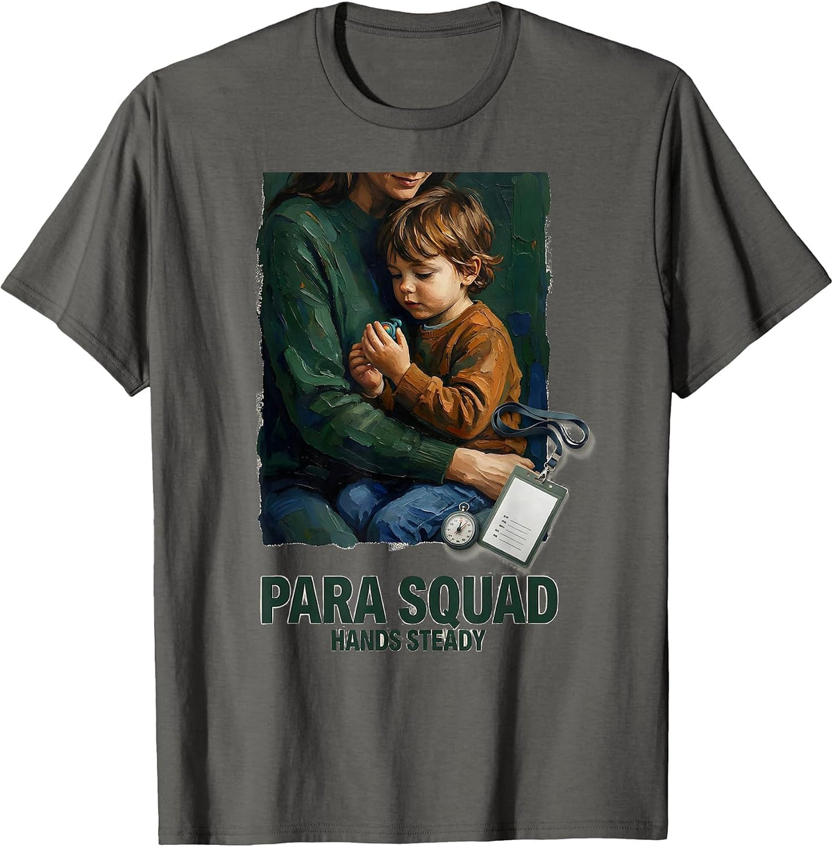 Men's Para Squad Hands Steady Paraprofessional Teacher Aide Back T-Shirt - Asphalt Grey