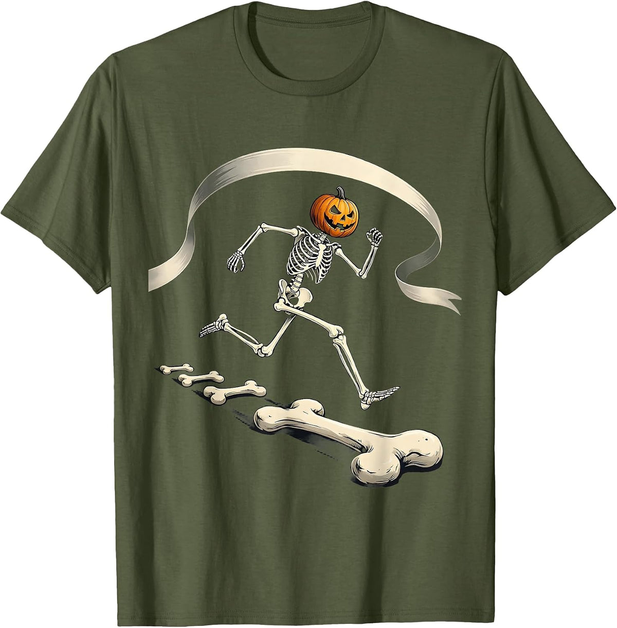 Skeleton Runner Halloween 5K Race Matching T-Shirt - Olive Green