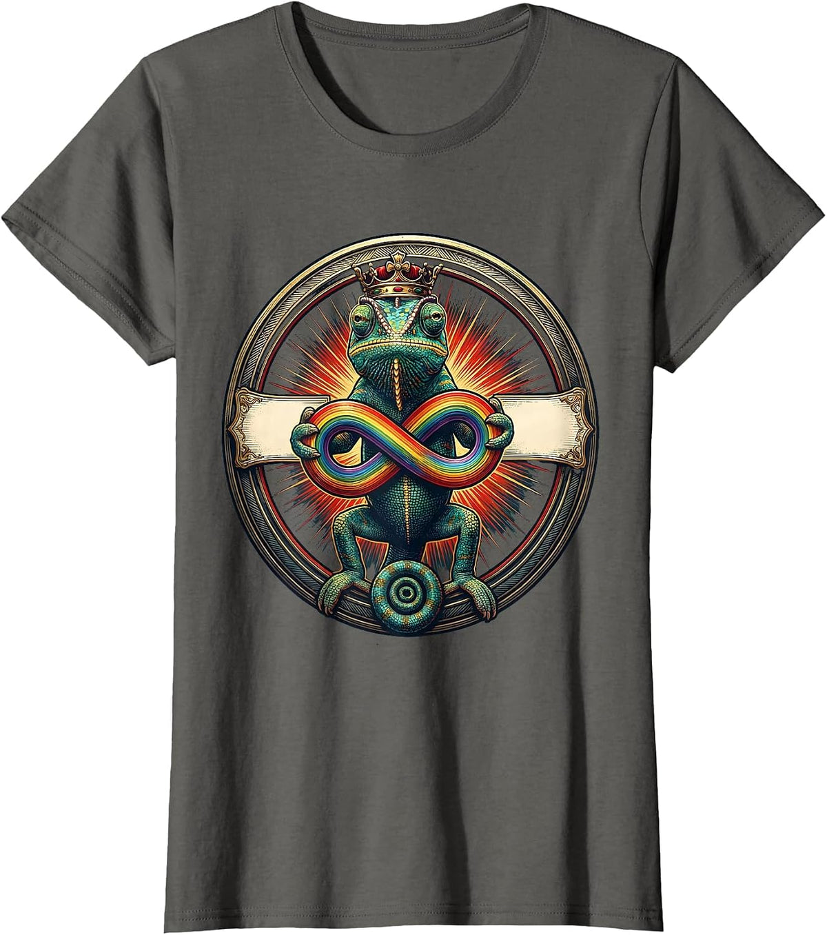 Women's Crowned Chameleon Monarch Meme Funny Autistic Humor T-Shirt - Asphalt Grey