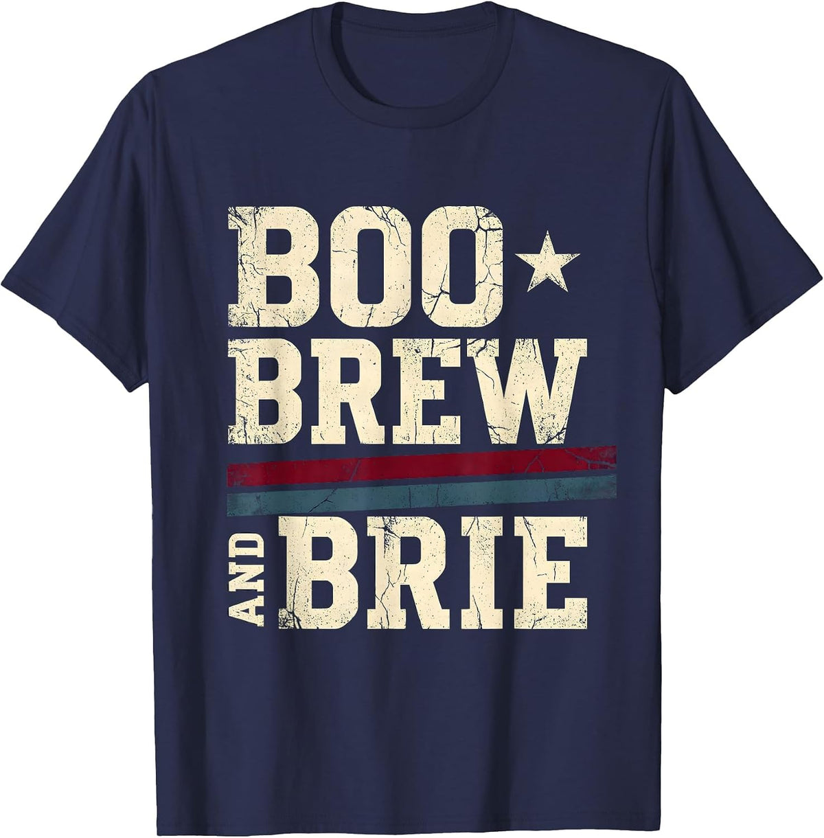 Men's Boo Brew and Brie Halloween Wine Cheese Design T-Shirt - Navy Blue