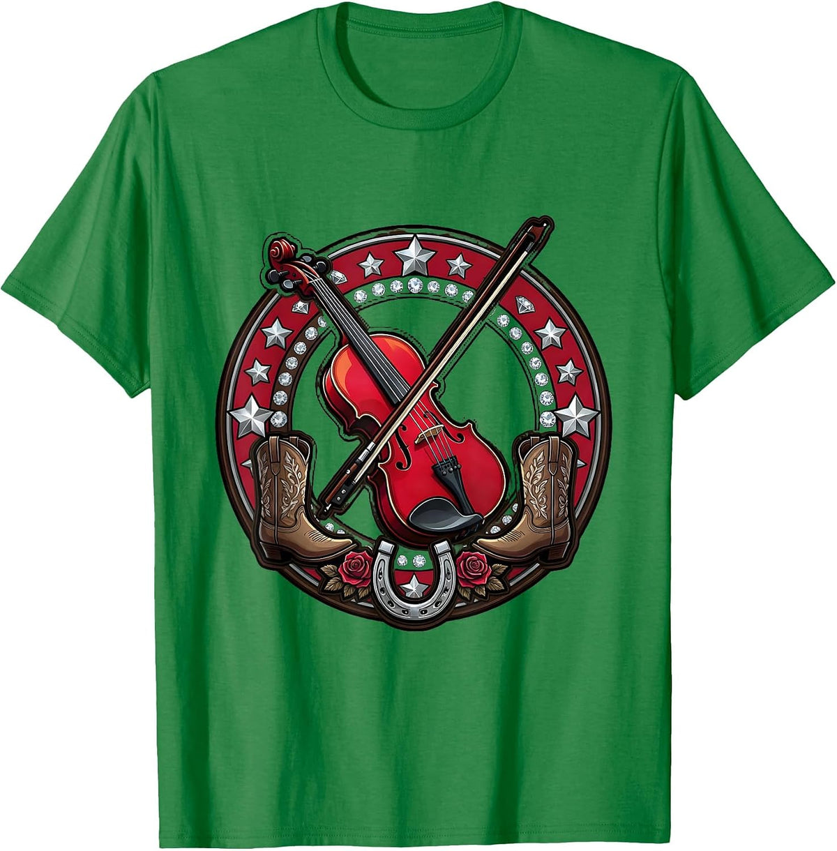 Men's Country Music Fiddle Player Saloon Stage T-Shirt - Kelly Green
