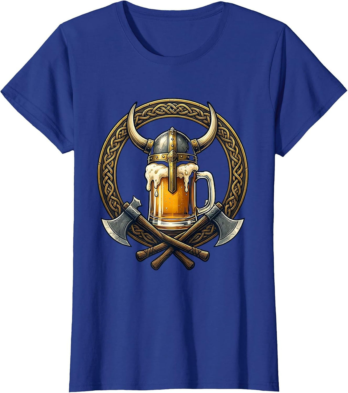 Women's Viking Helmet Beer Mug Graphic Tee T-Shirt - Royal Blue