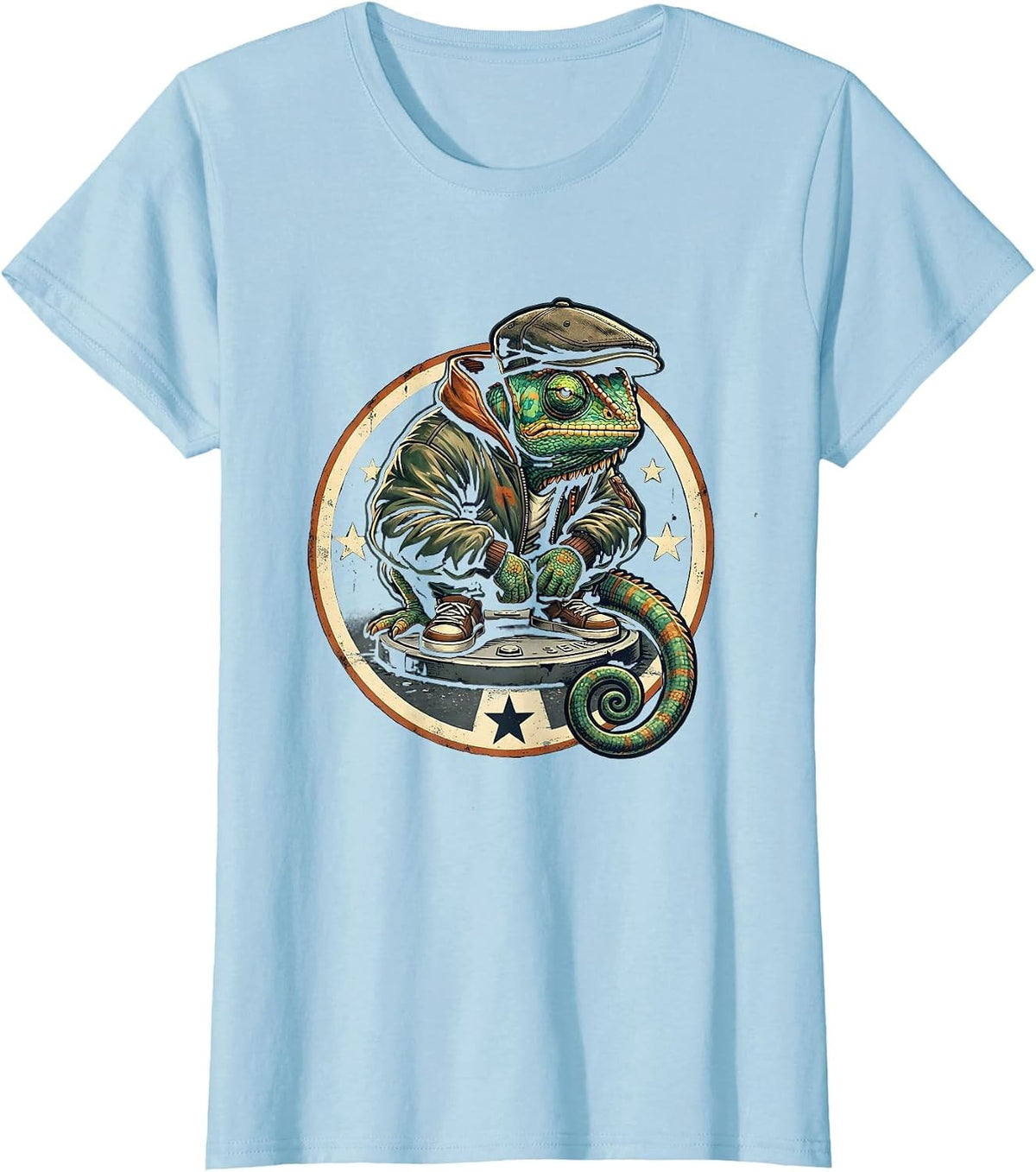 Swaggering Chameleon Y2K Vintage Hip-Hop Streetwear T-Shirt - Baby Blue