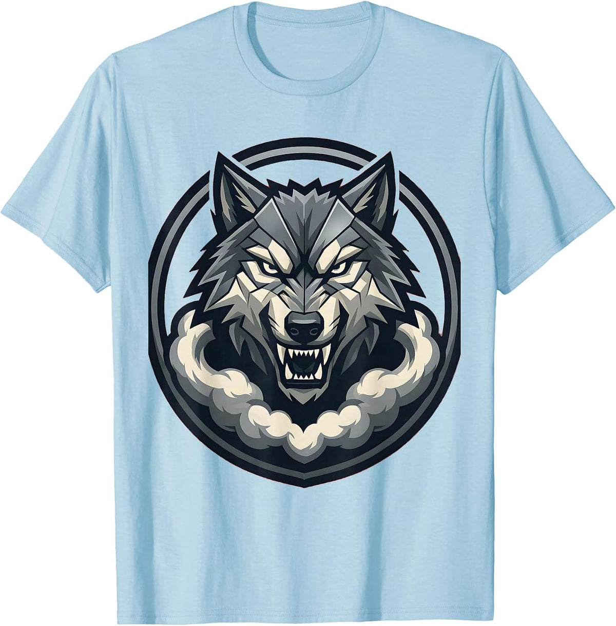 Men's Wolf Head Motorcycle Exhaust Smoke Graphic T-Shirt - Baby Blue