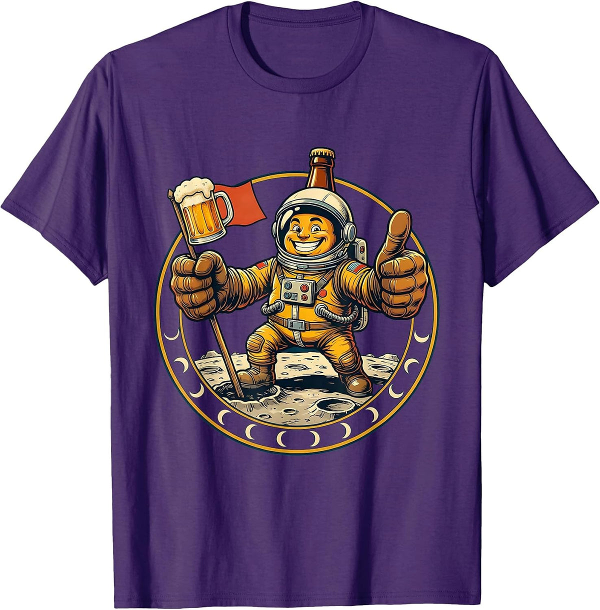 Astronaut Beer Flag Moon Landing Graphic T-Shirt - Purple