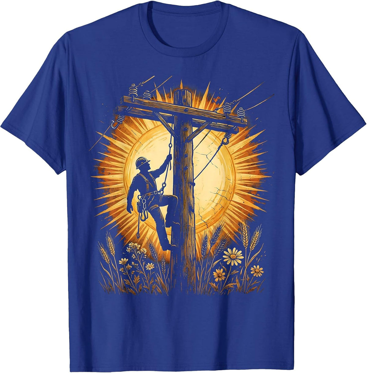 Lineman Climbing Electrical Pole Labor Day T-Shirt - Royal Blue