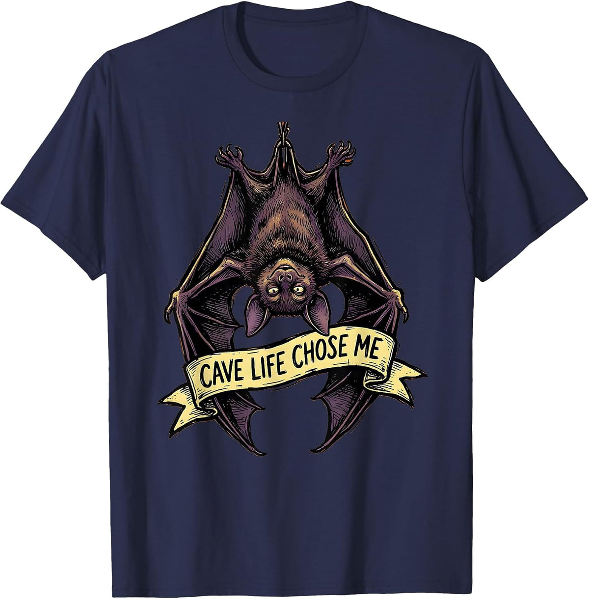 Cave Life Chose Me Bat Graphic Design T-Shirt - Navy Blue