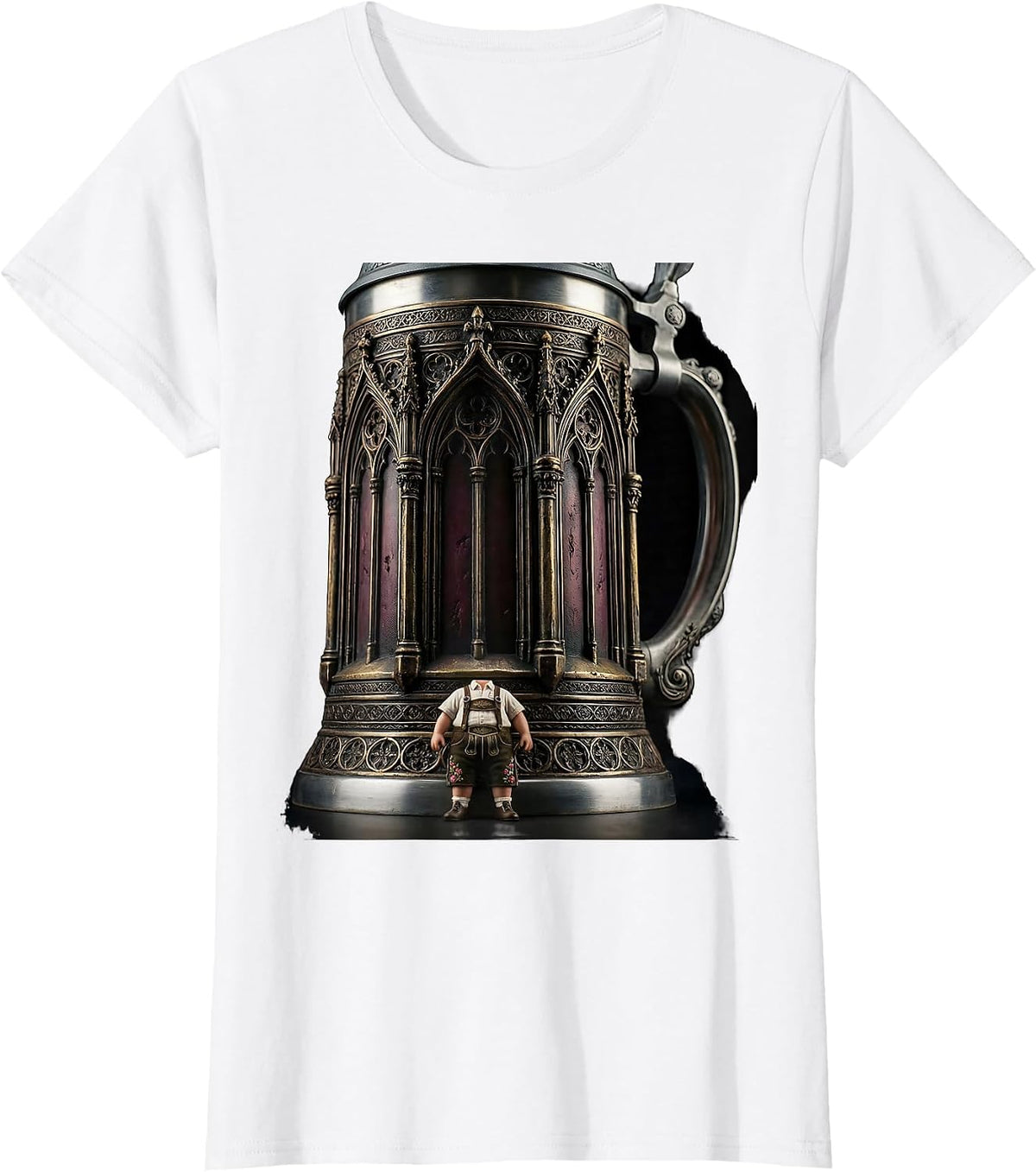 Giant Beer Stein Tiny Lederhosen Oktoberfest Design T-Shirt - White