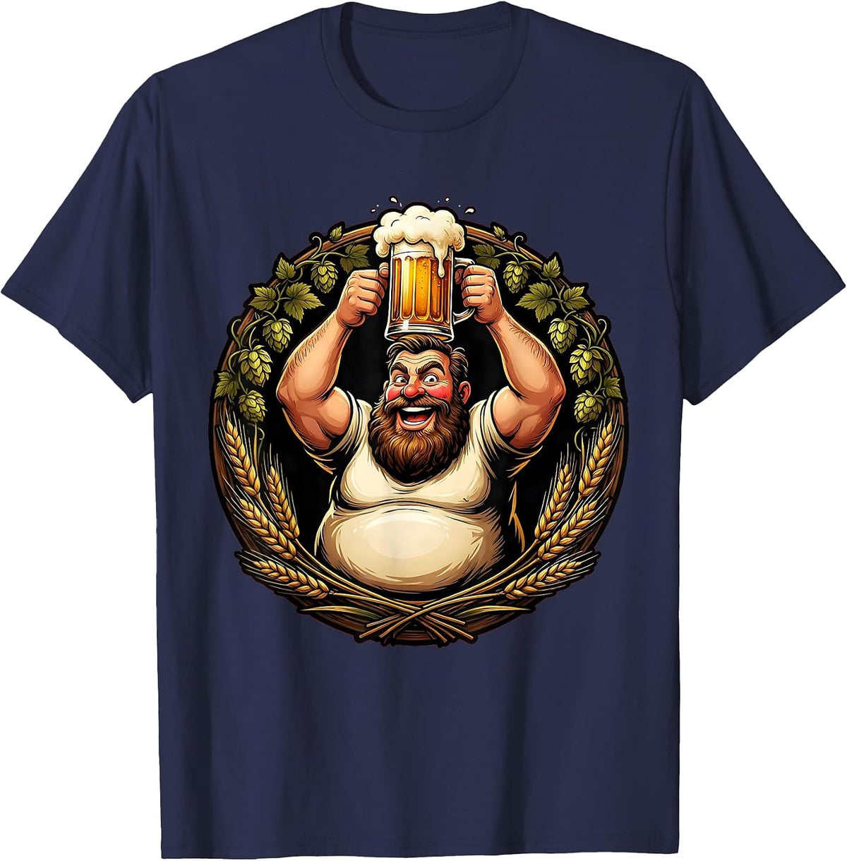 Men's Prost Bearded Tankard Raise Celebration Graphic T-Shirt - Navy Blue