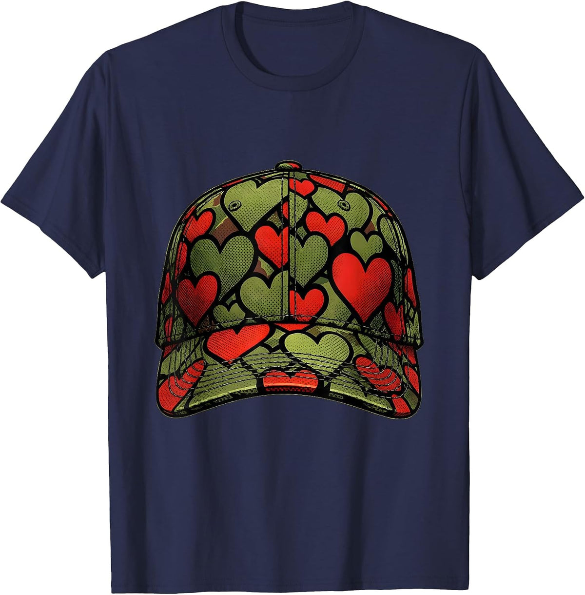 Men's Deer Hunter Camo Hat With Hearts Hunting Gift T-Shirt - Navy Blue