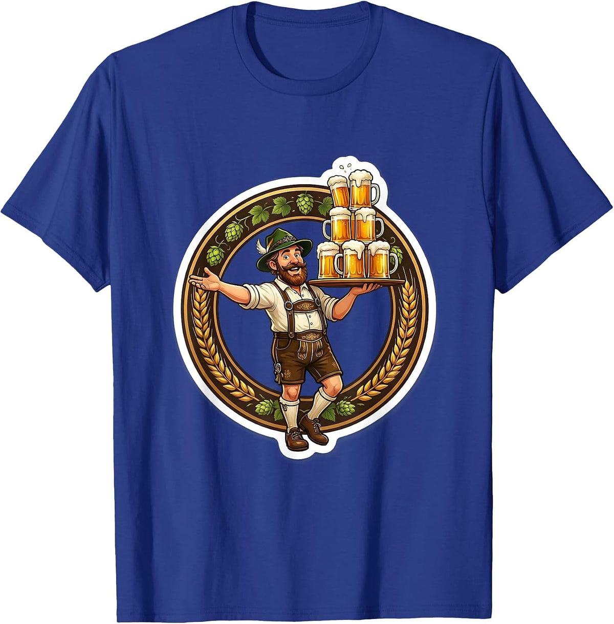 Oktoberfest Beer Stein Stack Carrying Tray Graphic T-Shirt - Royal Blue