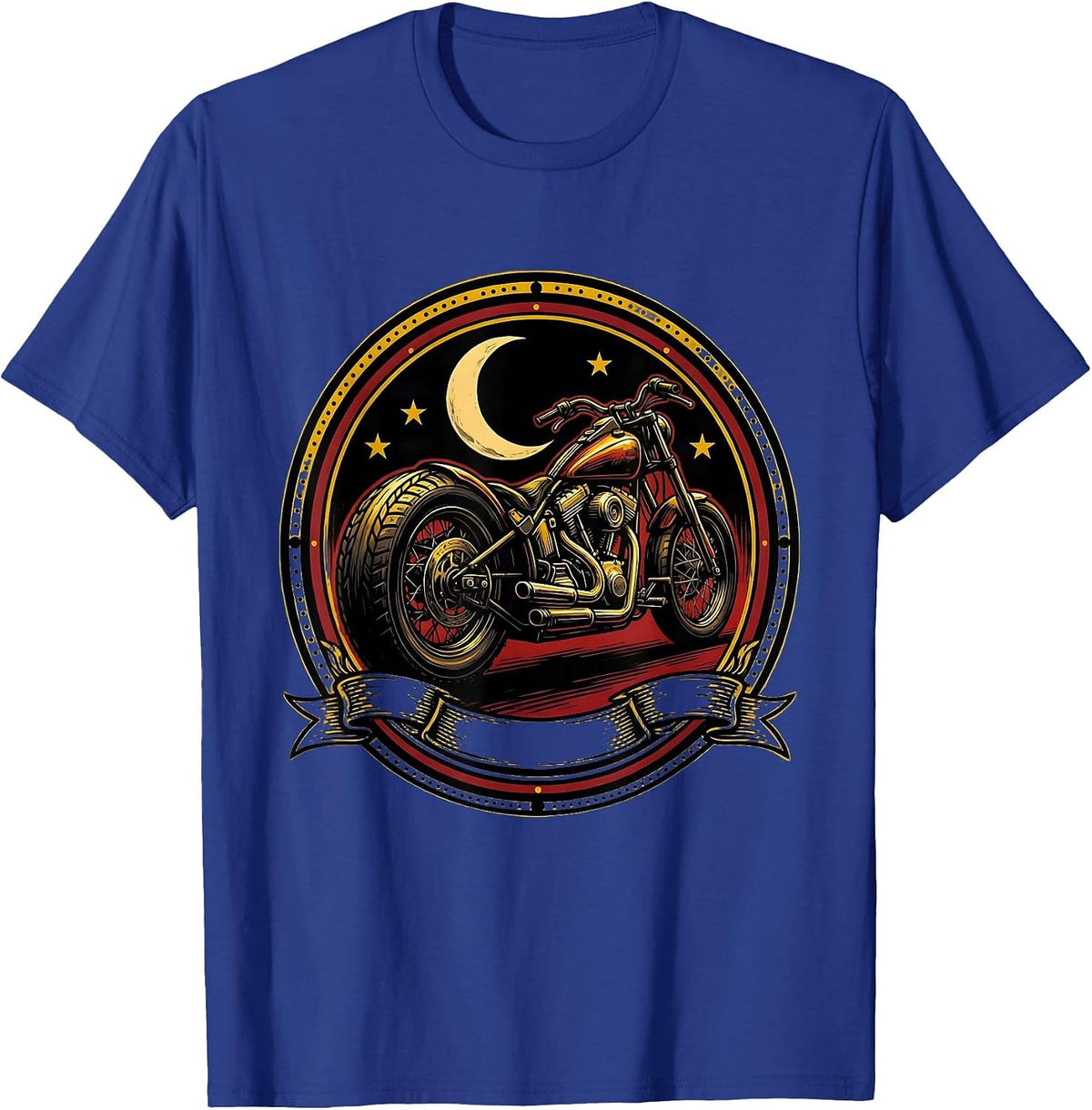 Men's Retro Bobber Motorcycle Crescent Moon Graphic T-Shirt - Royal Blue