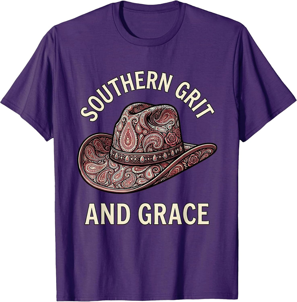 Southern Grit and Grace Cowboy Western Design T-Shirt - Purple