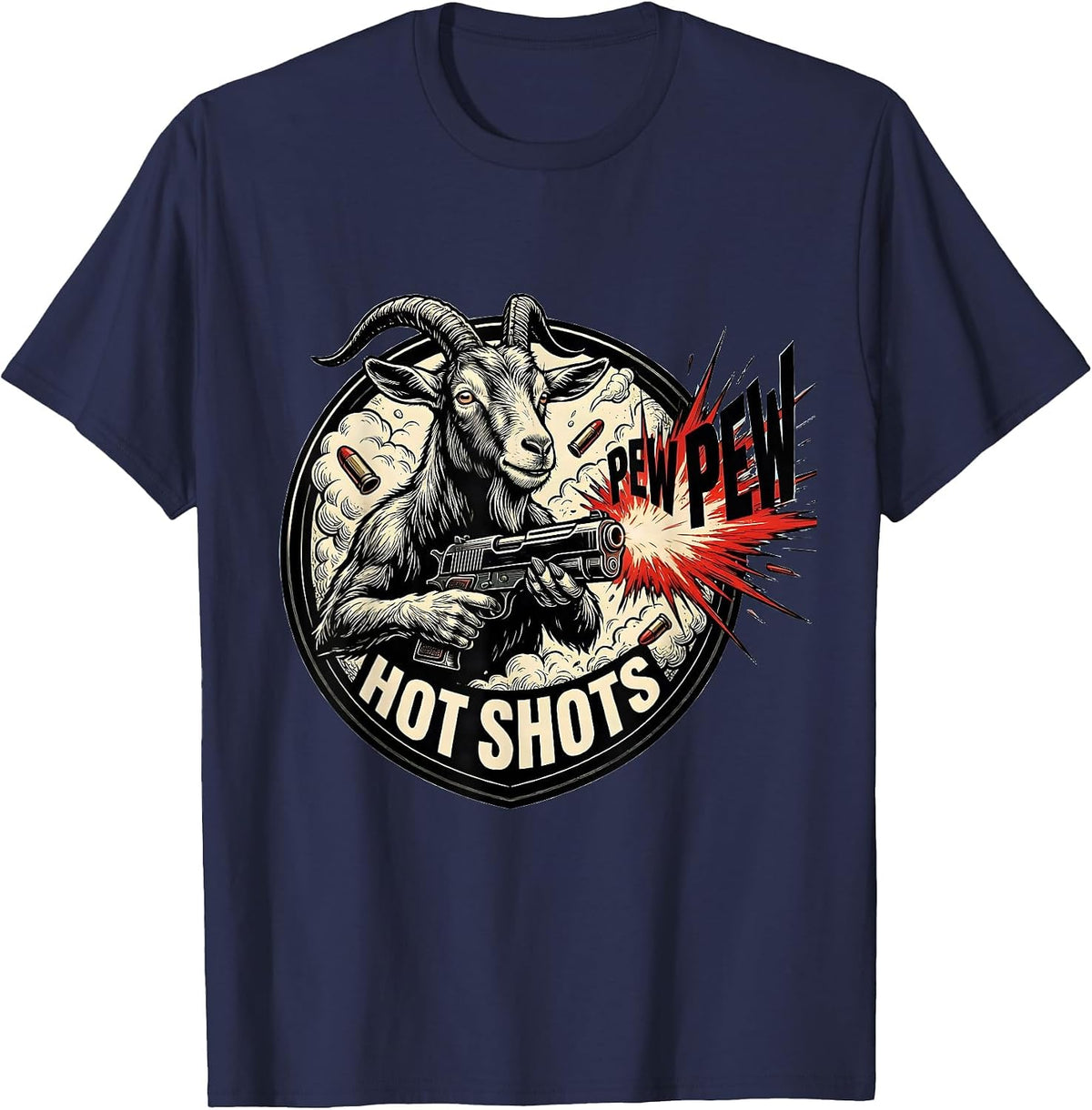 Men's Pew Pew, Hotshots Funny Gun Enthusiast Novelty Humor T-Shirt - Navy Blue