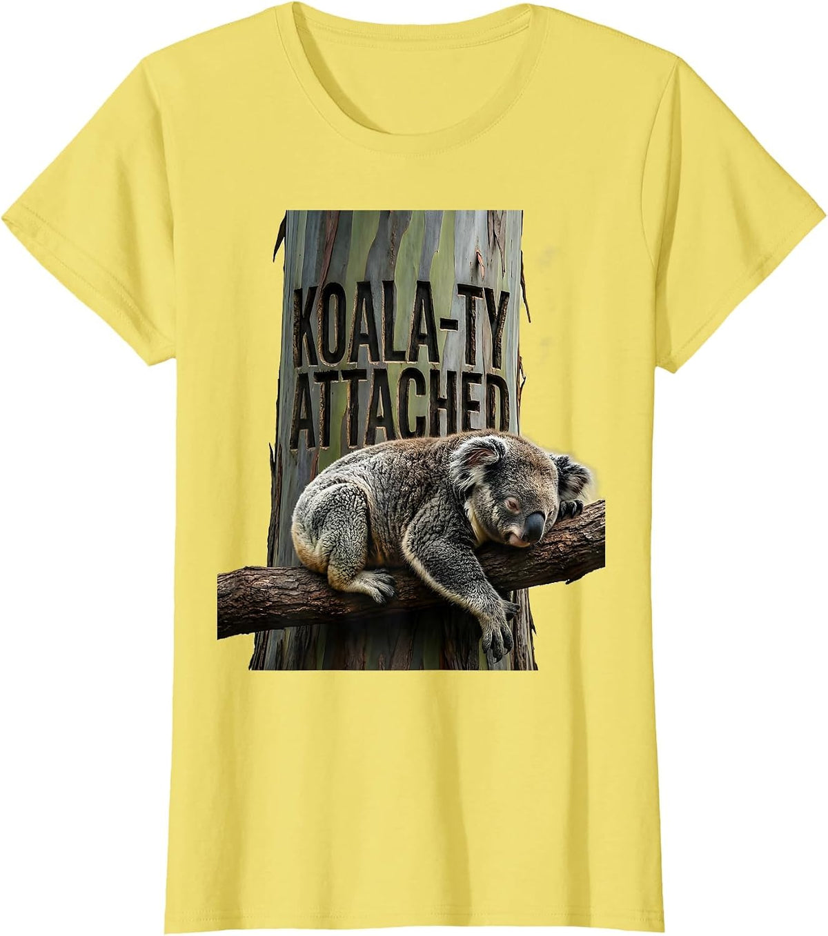 Koala-ty Attached Funny Koala Lover Cute Animal Humor T-Shirt - Lemon Yellow