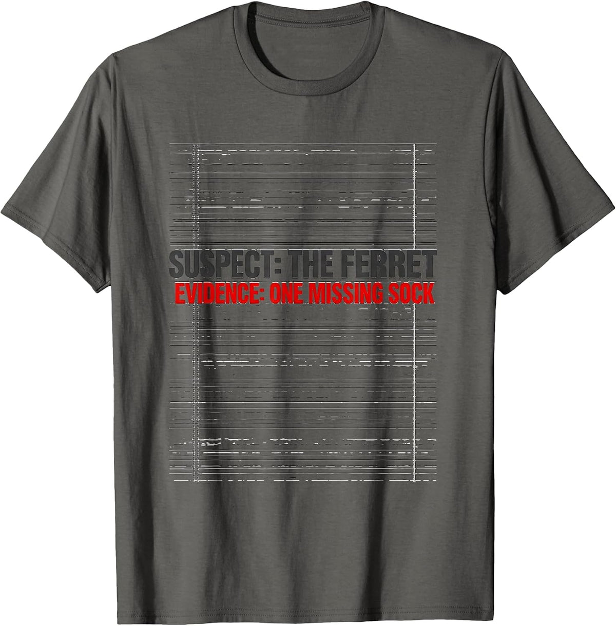Men's Suspect: The Ferret. Evidence: One Missing Sock Funny T-Shirt - Asphalt Grey