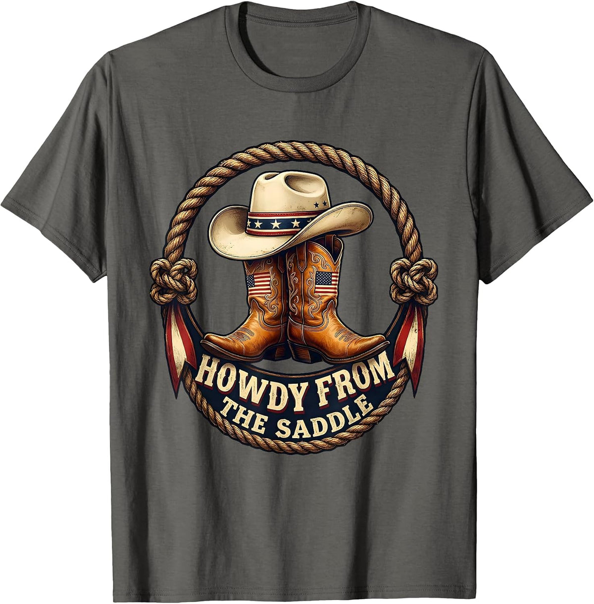 Howdy From The Saddle Cowgirl Graphic Design T-Shirt - Asphalt Grey