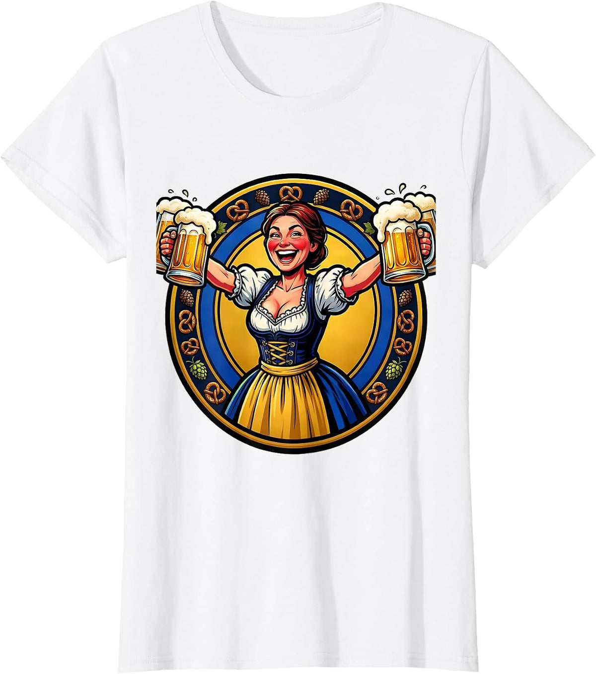 Women's Bavarian Dirndl Stein Bearer Oktoberfest Graphic T-Shirt - White