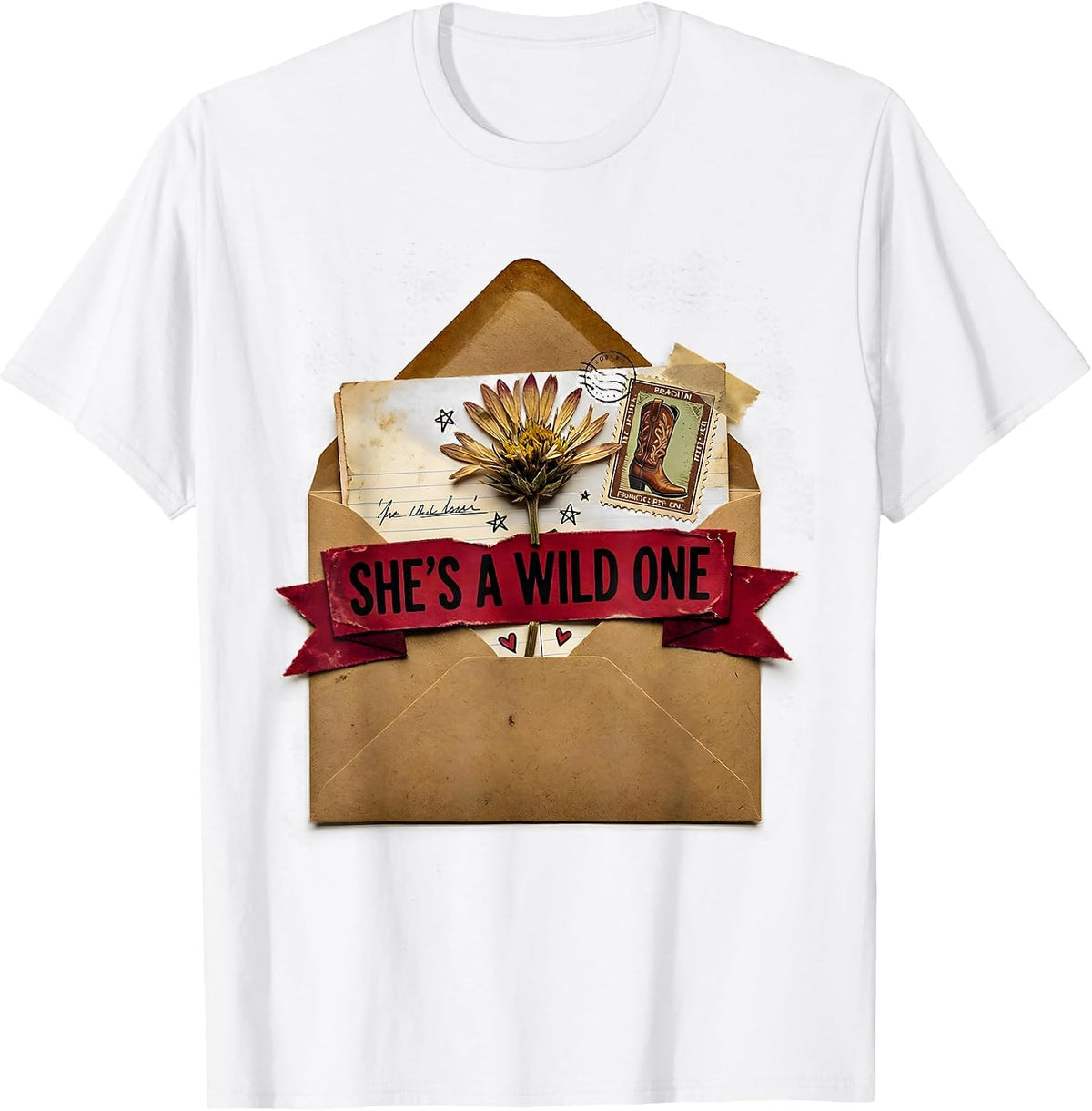 She's A Wild One Western Graphic Design T-Shirt - White