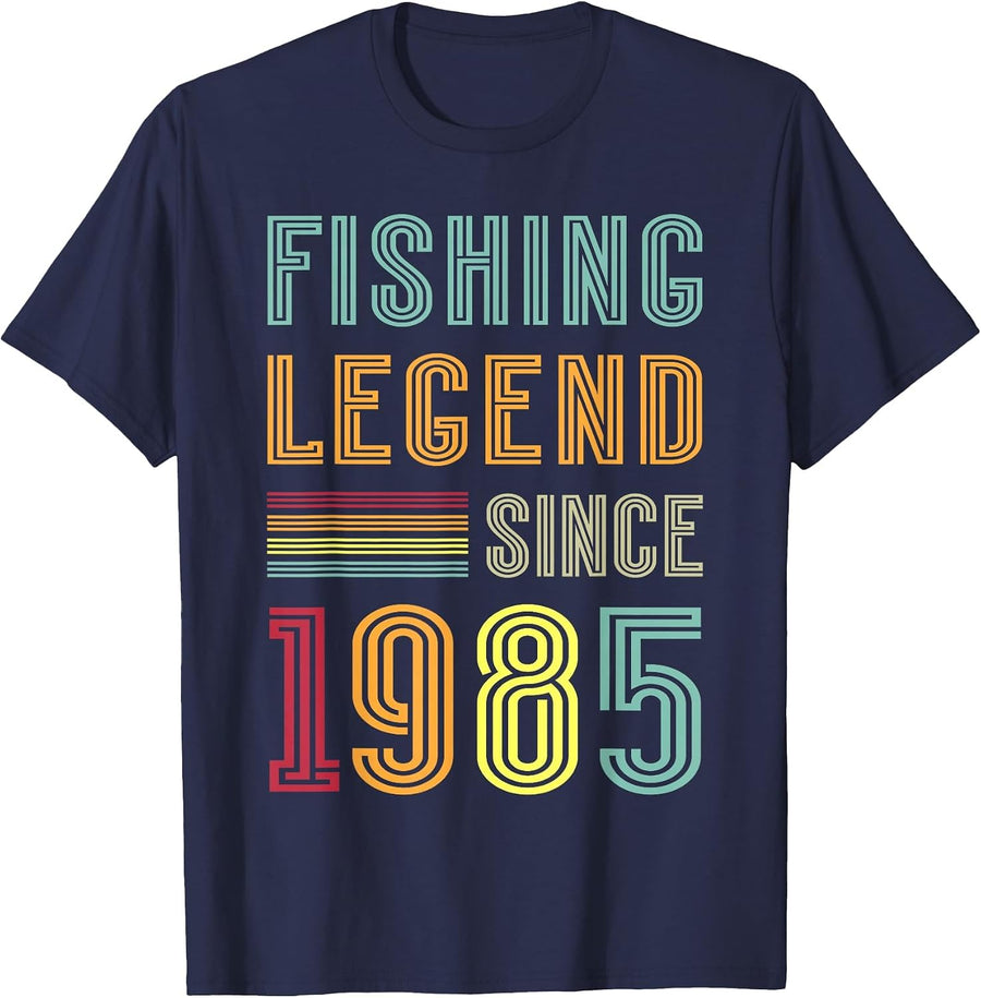 40th Birthday Fisherman Retro Vintage 1985 40 Years Fishing T-Shirt - Navy Blue
